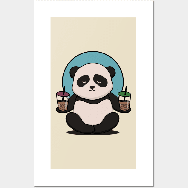 Kawaii Panda Bubble Tea Wall Art by Luna Illustration